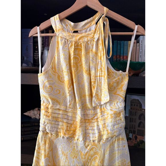 Vintage White Tag Lilly Pulitzer 100% Silk Yellow & White Midi Dress Size 2 - Picture 4 of 8